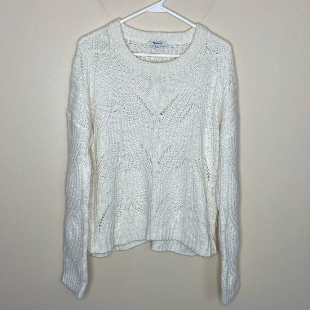 Madewell Baez Pullover Sweater open weave crochet neutral size Medium